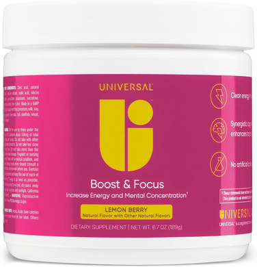 Boost & Focus Powder, Increase Energy And Cognitive Performance, Pre Workout, Custom Dosing, Vit B12, Niacin, Choline, L-Tyrosine, No Artificial Flavors, 30 Servings (Lemon Berry)