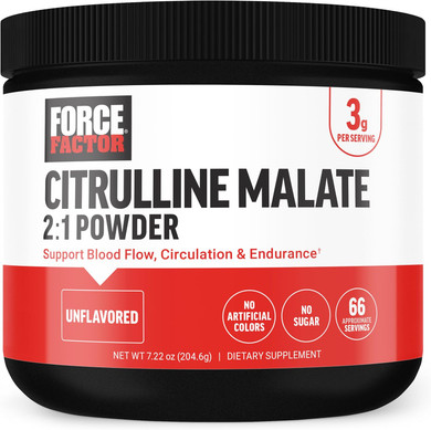 Force Factor Citrulline Malate 2:1, L Citrulline Supplement For Men To Boost Nitric Oxide, Blood Flow, Muscle Pumps, And Performance, L Citrulline Powder Pump Supplement, Unflavored, ~66 Servings