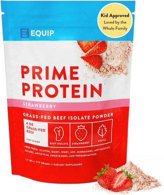 Equip Foods Prime Protein Powder | Clean, Grass Fed Beef Protein Isolate | Carnivore Protein Powder | Paleo, Keto Friendly | Gluten, Dairy Free | Helps Build & Repair Tissue | 30 Servings, Strawberry