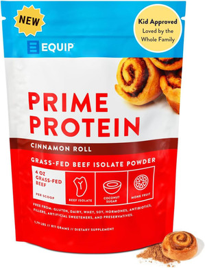 Equip Foods Prime Protein Powder | Clean, Grass Fed Beef Protein Isolate | Carnivore Protein Powder | Paleo, Keto Friendly | Gluten, Dairy Free | 30 Servings, Cinnamon Roll