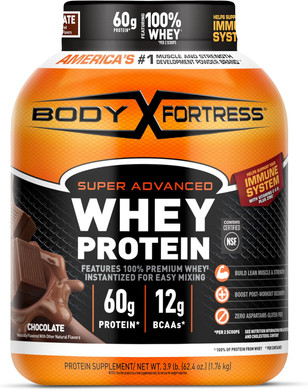 Body Fortress Super Advanced Whey Protein Powder, Chocolate, Immune Support (1), Vitamins C & D Plus Zinc, 3.9 Lbs