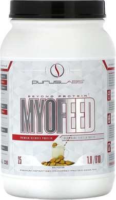 Purus Labs Myofeed Blended Protein | Ultra Filtered Whey Isolate & Concentrate | Soluble Fiber & Digestive Enzymes | 25 Servings (Homemade Vanilla Wafer)