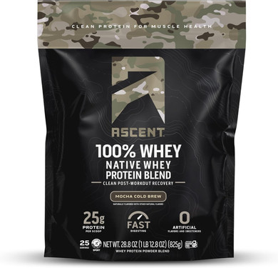 Ascent 100% Whey, Native Whey Protein Blend - Clean Post Workout Recovery, Digesting, Zero Artificial Flavors & Sweeteners, Gluten Free, 5.5G Bcaa, 2.6G Leucine, Vanilla Bean 4 Lb