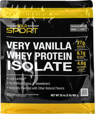 California Gold Nutrition Sport, Whey Protein Isolate With Organic Cane Sugar, With Sunflower Lecithin, Very Vanilla, 2 Lb (907 G)
