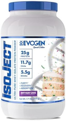 Evogen Isoject - Whey Protein Isolate | Ultra-Pure Whey Protein Powder With Ignitor Enzymes, Bcaas, And Eaas | Enhanced Absorption & Recovery | Birthday Cake | 25 Servings
