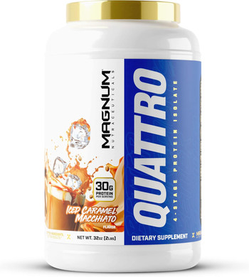 Magnum Nutraceuticals Quattro Whey Protein Powder, Caramel Macchiato 2Lb  Premium Protein Isolate Blend For Muscle Growth & Recovery