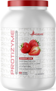 Metabolic Nutrition | Protizyme | 100% Whey Protein Powder | High Protein, Low Carb, Low Fat With Digestive Enzymes, 24 Essential Vitamins And Minerals | Strawberry Creme, 2 Pound