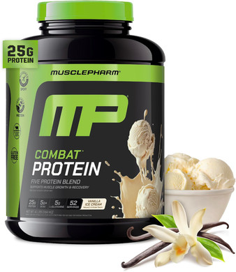 Musclepharm Combat Protein Powder, Chocolate Milk Flavor, Fuels Muscles For Productive Workouts, 5 Protein Sources Including Whey Protein Isolate & Egg Albumin, Gluten Free, 2 Lb, 24 Servings
