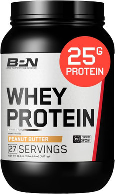 Bare Performance Nutrition, Bpn Whey Protein + Casein Protein Powder Blend, Peanut Butter, 25G Protein Per Serving Supports Lean Muscle Recovery, 27 Servings, Third Party Tested