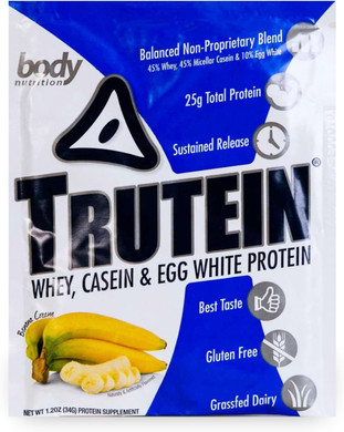 Body Nutrition Trutein High Protein Powder: 45% Whey, 45% Casein, 10% Egg White, Gluten-Free, Low Sodium, Grass Fed Whey Protein Powder, Gym Supplement & Breakfast Shake, Chocolate Mint, 34G Sample