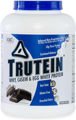 Body Nutrition Trutein High Protein Powder: 45% Whey, 45% Casein, 10% Egg White, Gluten-Free, Low Sodium, Grass Fed Whey Protein Powder, Gym Supplement & Breakfast Shake, Chocolate, 4Lb