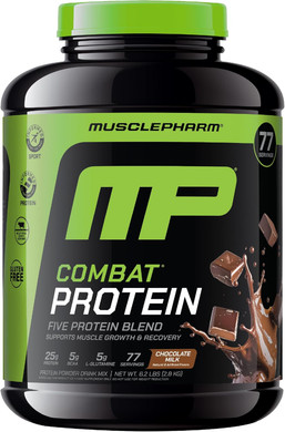 Musclepharm Combat Protein Powder, Chocolate Milk Flavor, Fuels Muscles For Productive Workouts, 5 Protein Sources Including Whey Protein Isolate & Egg Albumin, Gluten Free, 6.2 Lb, 77 Servings