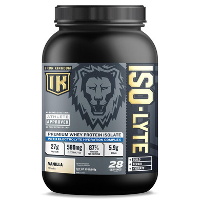 Iron Kingdom Iso-Lyte Whey Protein Powder For Women & Men - Hydration & Muscle Recovery Electrolyte & Bcaa Powder - Post Workout Recovery 27G Protein Shake, Drink, Smoothie - Vanilla - 28 Servings