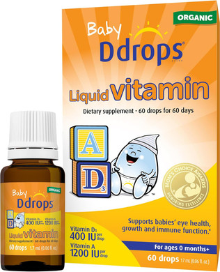 Ddrops® Baby Organic Liquid Vitamins A&D Drops For Infants, 60 Drops. Supports Babies Eye Health, Bone Development And Immune Function. Certified Organic, Non-Gmos, Allergy-Friendly