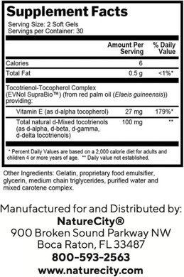 Naturecity True-E Full Spectrum Tocotrienols Vitamin E & Natural Alpha Tocopherol Supplement | Sustainable Tocotrienols From Evnol Suprabio | Non-Gmo Vitamin E Complex | 120 Soft Gels