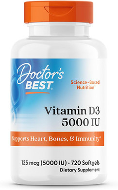 Doctor'S Best Vitamin D3 5000Iu, Non-Gmo, Gluten & Soy Free, Regulates Immune Function, Supports Healthy Bones, White, No Flavour, 180 Count