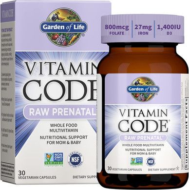 Garden Of Life Prenatal Multivitamin For Women With Iron, Folate & Vitamin C And D3 For Neural Development & Probiotics For Immune Support  Vitamin Code  Non-Gmo, Gluten-Free, Kosher, 10 Day Supply
