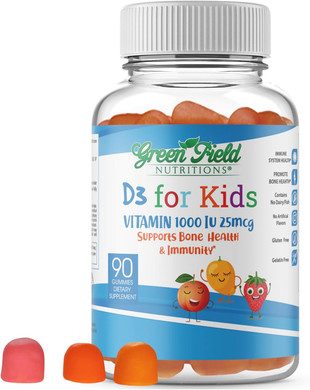 Greenfield Nutritions Halal Vitamin D3 For Kids  1000 Iu  90 Gummies | Chewable Kids Vitamin D Supplement Supports Bone And Immune System | Non-Gmo, Gelatin-Free, Gluten-Free