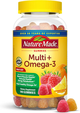 Nature Made Multivitamin + Omega-3, Multivitamin Gummies For Women And Men, Daily Nutritional Support, 140 Adult Gummy Vitamins & Minerals, 70 Day Supply