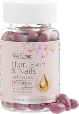 Hair Skin And Nails Vitamins  5000Mcg Biotin With Vitamin C, E, Collagen, Hyaluronic Acid, Argan & Coconut Oil  Luscious Hair Growth & Radiant Skin Supplement For Women  60 Softgels