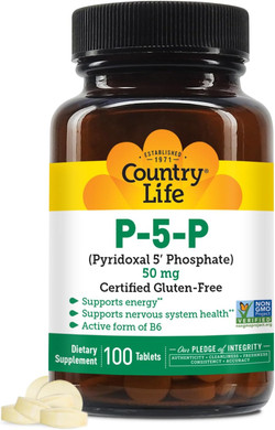 Country Life P-5-P Vitamin B6  Bioavailable Pyridoxal-5-Phosphate Supplement For Energy, Nervous System Support, And Red Blood Cell Growth  Certified Gluten Free, Vegan, Non-Gmo  100 Capsules