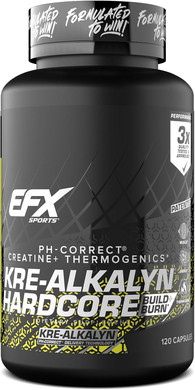 Efx Sports Kre-Alkalyn Hardcore | Thermogenic Ph Correct Creatine Monohydrate Pill Supplement | Energy & Strength Pre Workout | 40 Servings, 120 Capsules
