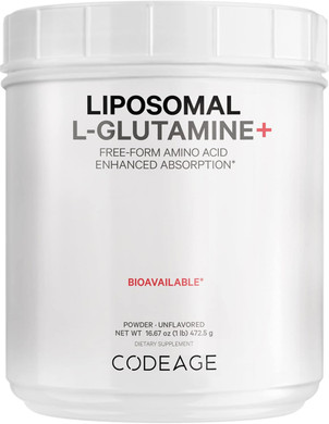 Codeage Liposomal L-Glutamine Powder - High-Potency L-Glutamine 5,000 Mg Per Serving - 3-Month Supply - Liposomal Delivery, Free-Form Amino Acid, Unflavored Glutamine - Non-Gmo Gluten-Free - 16.67 Oz