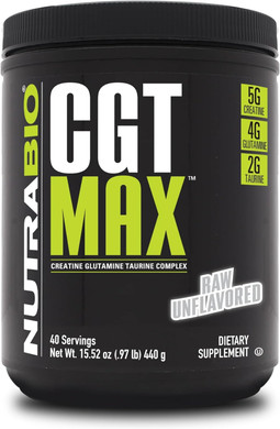Nutrabio Cgt-Max Powder- Creatine, Glutamine And Taurine To Support Muscle Recovery And Strength - 40 Servings - Unflavored