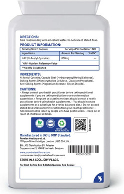Nac N-Acetyl- Cysteine 600Mg 120 Capsules - Uk Manufactured | Gmp Standards By Prowise Healthcare | Suitable For Vegetarians And Vegans