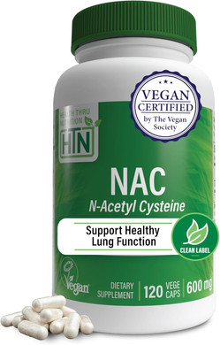 Health Thru Nutrition Nac N-Acetyl-Cysteine 600Mg 60 Capsules | Vegan Certified | The Purest Nac Supplement | Supports Healthy Lung, Liver Functions & Cellular Health | Non-Gmo Soy & Gluten Free