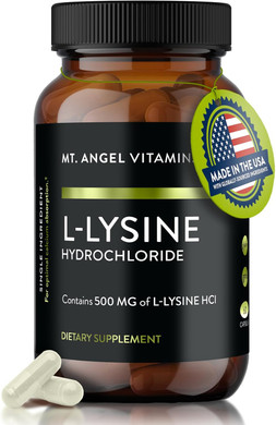 Mt. Angel Vitamins - Premium L-Lysine 500Mg Capsules  Vegan-Friendly Essential Amino Acid  Supports Immune System & Collagen Formation  Non-Gmo  60 Capsules