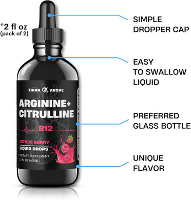 L-Arginine + L-Citrulline Liquid Drops With Vitamin B12  Citrus Berry Flavor, 2 Fl Oz (60 Ml) - Fast Absorption, Easy-To-Use