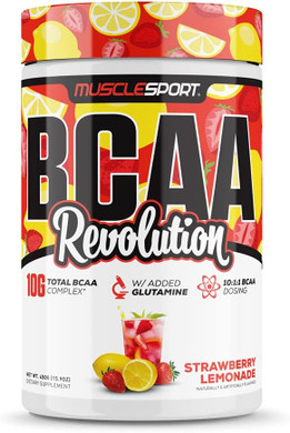 Musclesport Bcaa Revolution Amino Acid Powder Supplement For Men & Women - Intra Workout Training Complex - Recovery Supplemen (Strawberry Lemonade, 30 Servings)