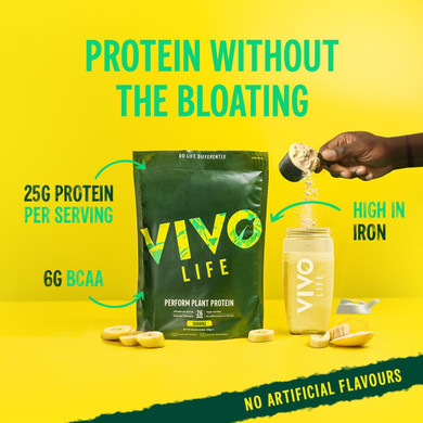 Vivo Life Perform Plant Protein Powder - Vegan Banana & Cinnamon, 26 Servings - 988G (34.85Oz) - Pea & Hemp Protein Blend With Bcaa