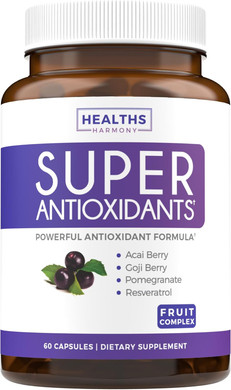 Super Antioxidants Supplement - Powerful Super Food Antioxidant Daily Blend - Acai Berry, Goji, Pomegranate & Trans Resveratrol - Herbal And Fruit Formula For Women And Men - Skin Care - 120 Capsules