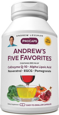 Andrew Lessman Andrew'S Five Favorites 60 Capsules - Provides 200Mg Each Of Coenzyme Q-10, Resveratrol, Egcg, Pomegranate And Alpha Lipoic Acid, Powerful Anti-Oxidant Support, No Additives