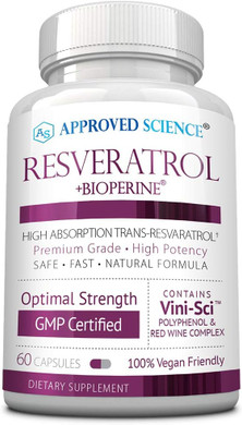 Approved Science® Resveratrol - 1000 Mg Of Trans Resveratrol - 250 Mg Of Polyphenol - 98% Purity Level - Includes Bioperine® - 60 Vegan Friendly Capsules - 1 Bottle