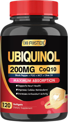 Coq10 Ubiquinol 200Mg, Coq10 200Mg Softgels, Max Absorption Ubiquinol With Vitamin E & Pqq & Black Pepper, Powerful Antioxidant, 120 Softgels