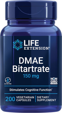 Life Extension Dmae Bitartrate, Supports Neurotransmitter Production, 6-Month Supply, Gluten-Free, Non-Gmo, Vegetarian, 200 Capsules
