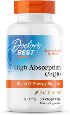 Doctor'S Best High Absorption Coq10, Heart & Energy Support, Usp Verified, Naturally Fermented Coq10, Non-Gmo Gluten Free, Soy Free, Vegan 180 Veggie Caps