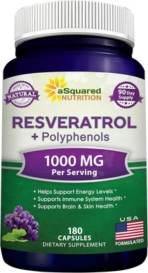 Asquared Nutrition Natural Resveratrol With Red Wine Extract - 180 Capsules - Trans Resveratrol Antioxidant Supplement Pills For Pure Heart Health - Extra Strength Trans-Resveratrol