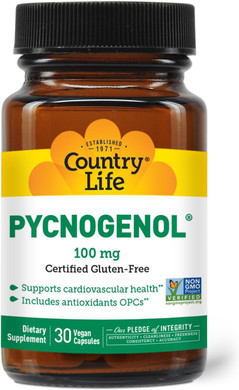 Country Life Pycnogenol 100Mg - French Maritime Pine Bark Extract Antioxidants Supplement - Supports Cardiovascular Health - No Yeast, Corn, Wheat, Soy, Milk, Salt, Preservatives - 30 Capsules