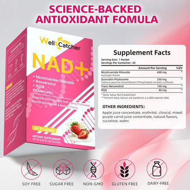 Nad Liquid Packets Supplement For Women: Nad Resveratrol Supplement With Nicotinamide Riboside Pqq Quercetin Support Healthy Cellular Energy Dna Repair & Healthy Aging Srtawberry Flavor 30 Pouches