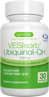 Igennus Advanced Vesisorb Ubiquinol 100Mg 90 Softgels, 600% Bioavailability, Fast-Acting Water-Soluble Coenzyme Q10 Supplement For Energy & Heart, 3-Month Supply