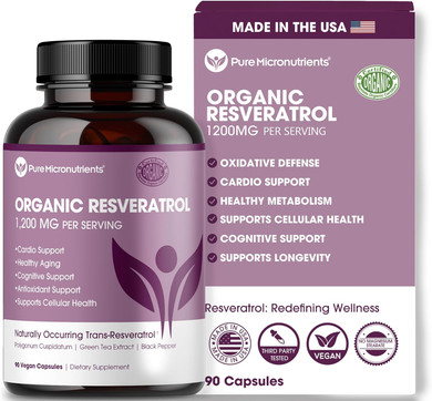 Organic Resveratrol Supplement  Trans-Resveratrol Capsules With Green Tea & Black Pepper  Highly Purified & Bioavailable - 90 Vegan Caps
