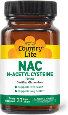 Country Life N-Acetyl Cysteine (Nac) 750 Mg  Premium Liver Support And Lung Health Supplement  Powerful Antioxidant Protection, Liver Detox & Cleanse, Immune Support, 30 Vegetarian Capsules
