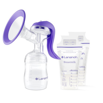Lansinoh Every Drop Counts Gift Set Includes Manual Breast Pump And 200Ct Breastmilk Storage Bags, Breastfeeding Essentials, Fast Freeze & Thaw Breast Milk Bags, Superior Strength, 6Oz