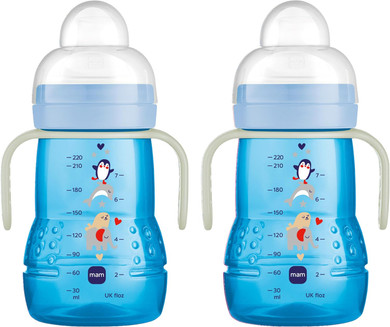 Mam Trainer Sippy Cup For Toddlers 1-3, 8 Oz. Transition Drinking Cup With Extra-Soft Spout, Spill-Free Nipple, And Non-Slip Handles, For Boys 4+ Months, 1 Count