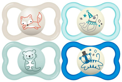 Mam Air Night & Day Baby Pacifier, For Sensitive Skin, Glows In The Dark, 3 Pack, 6-16 Months, Girl