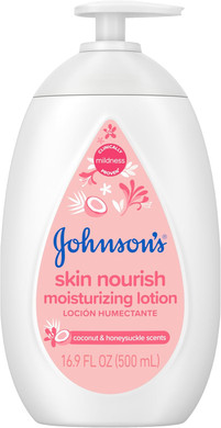 Johnson'S Baby Skin Nourish Baby Lotion For Dry Skin + Coconut & Honeysuckle Scents, Moisturizing 24-Hr Lightweight Lotion For Babies, Kids & Adults, Hypoallergenic, Non-Greasy, 16.9 Fl. Oz